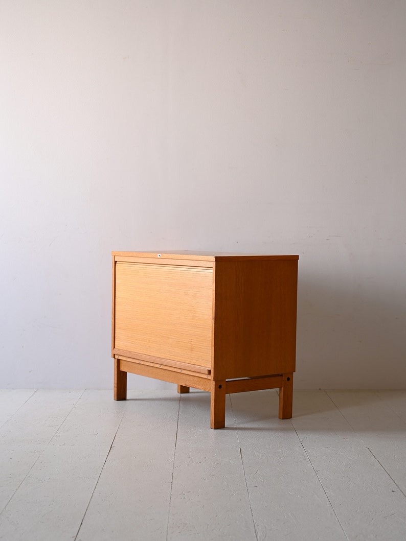 Vintage Oak Office Cabinet with Roll-Top Scandinavian 1960s Charm image 4