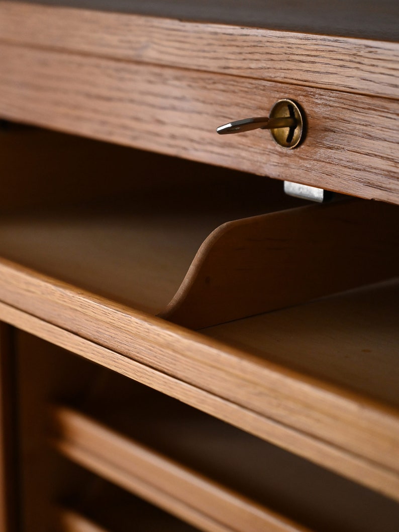 Vintage Danish Oak Roll-Top Filing Cabinet Mid-Century Modern Storage image 8