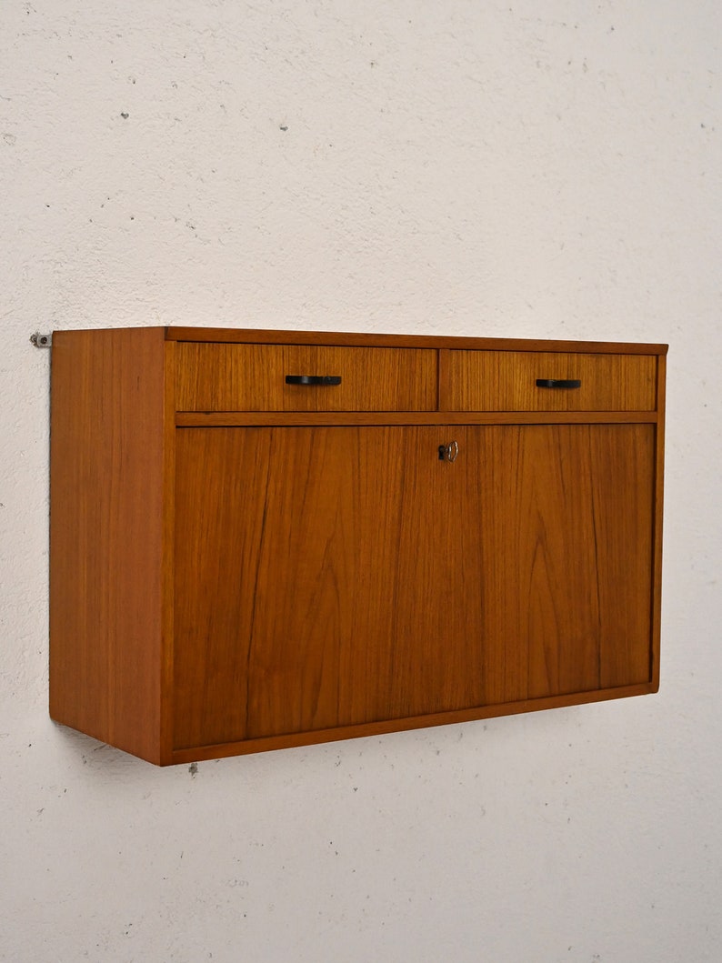 Original 1960s Scandinavian Vintage Teak Wall Cabinet Flip-Down Doors image 4