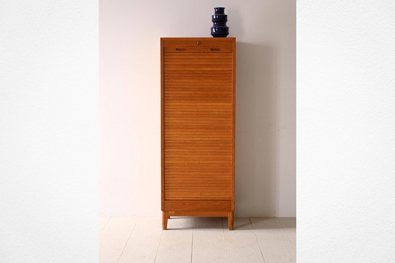 Vintage Danish Oak Roll-Top Filing Cabinet Mid-Century Modern Storage image 1