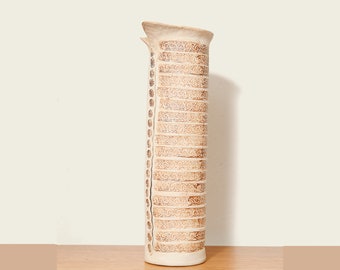 Vintage Handmade Glazed Terracotta Vase, Signed 'Banset,' Beige and Bordeaux, Sweden