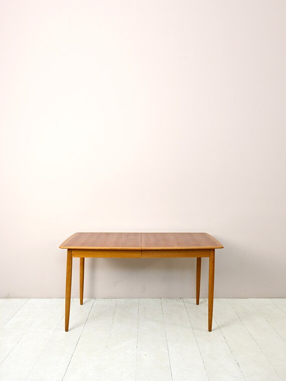 Midcentury Scandinavian Teak and Oak Extendable Dining Table