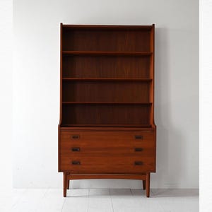 1950s Danish Teak Bookcase with Drawers & Drop-Down Desk – Mid-Century Vintage