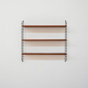 Vintage String Shelving System by Nisse Strinning, 1950s Swedish Modular Teak Wall Shelf, Mid Century Modern Design
