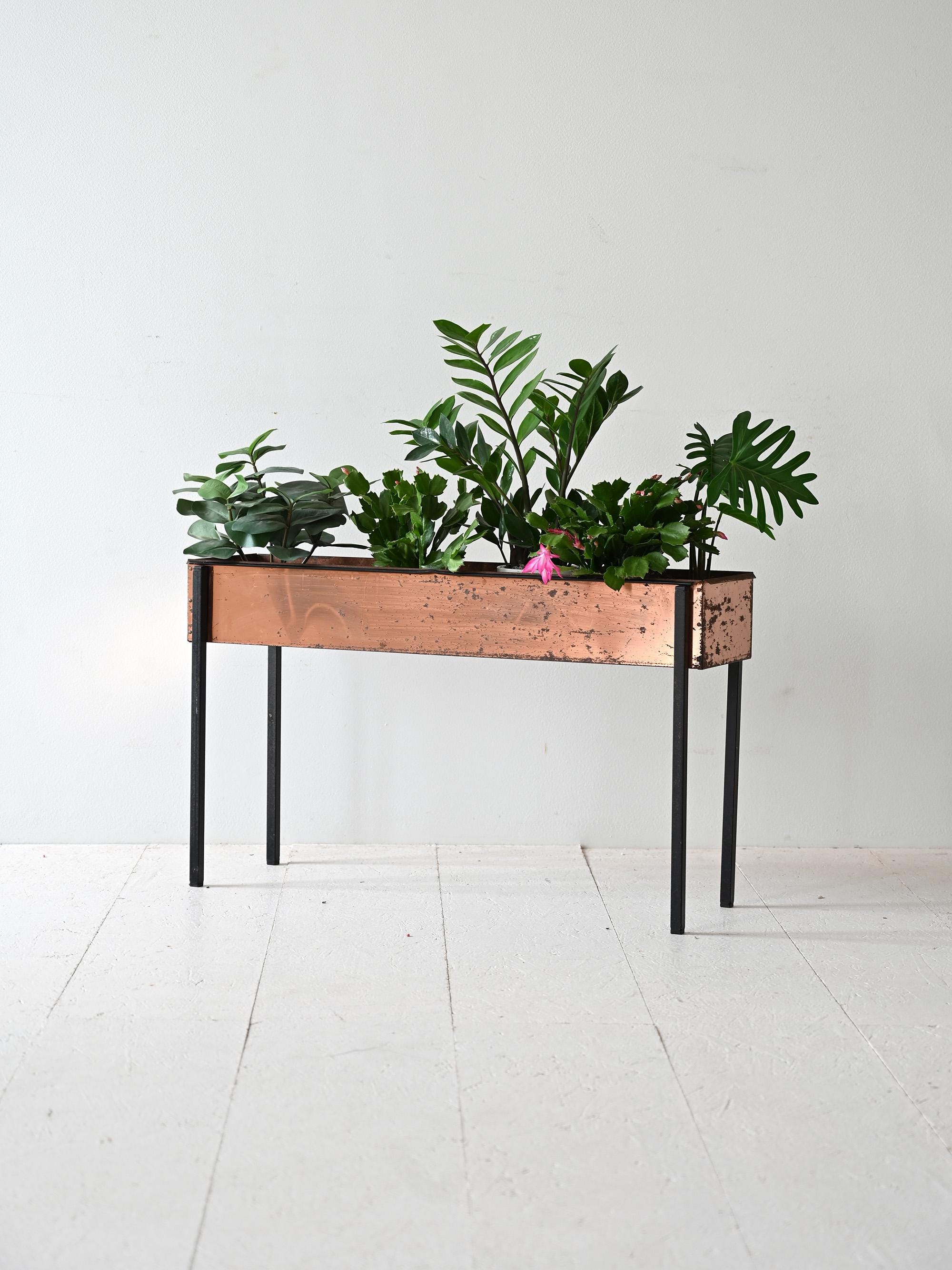 1960s Scandinavian Copper Planter with Black Metal Base