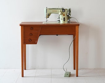 Vintage Scandinavian Teak Desk with Singer Sewing Machine