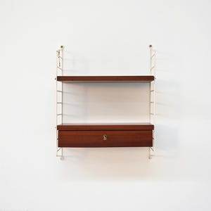Vintage BFB Hyllan Wall Shelf with Drawer by Nisse Strinning for String Design, 1950s Swedish Modular Mahogany Shelving