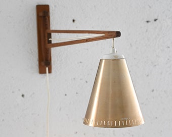 1960s Danish Teak Wall Sconce with Adjustable Arm and Metal Shade