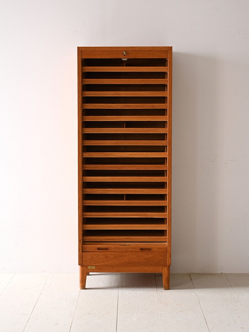 Vintage Danish Oak Roll-Top Filing Cabinet Mid-Century Modern Storage image 3