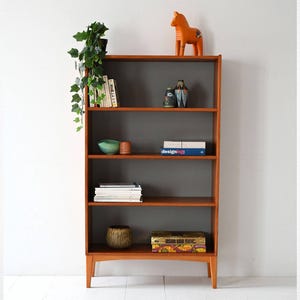 1950年代のスカンジナビア風チーク材製オープンシェルフ付き本棚、ヴィンテージ北欧ミッドセンチュリー本棚