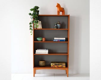 1950s Scandinavian Teak Bookcase with Open Shelves, Vintage Nordic Mid Century Bookshelf