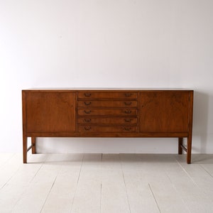 Vintage 1940s Walnut Sideboard with Metal Handles Scandinavian Elegance image 2