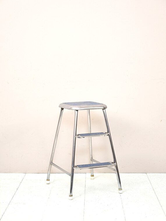 Midcentury Swedish Vintage Metal Step Stool Scandinavian