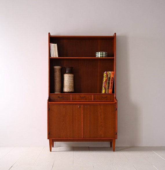 チェスト・キャビネット Antique Book open Shelf Caster Vintage Mahogany Bookcase With Storage - 1960s Scandinavian Design
