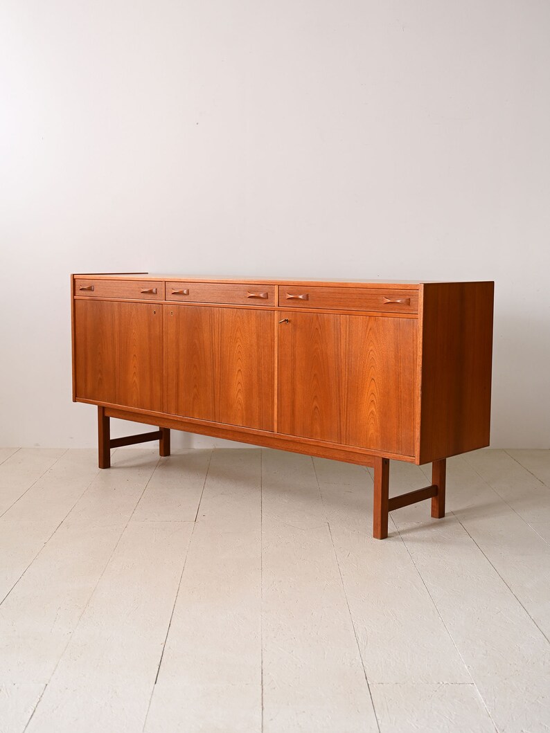 Vintage Scandinavian Teak Sideboard with Doors and Drawers image 4