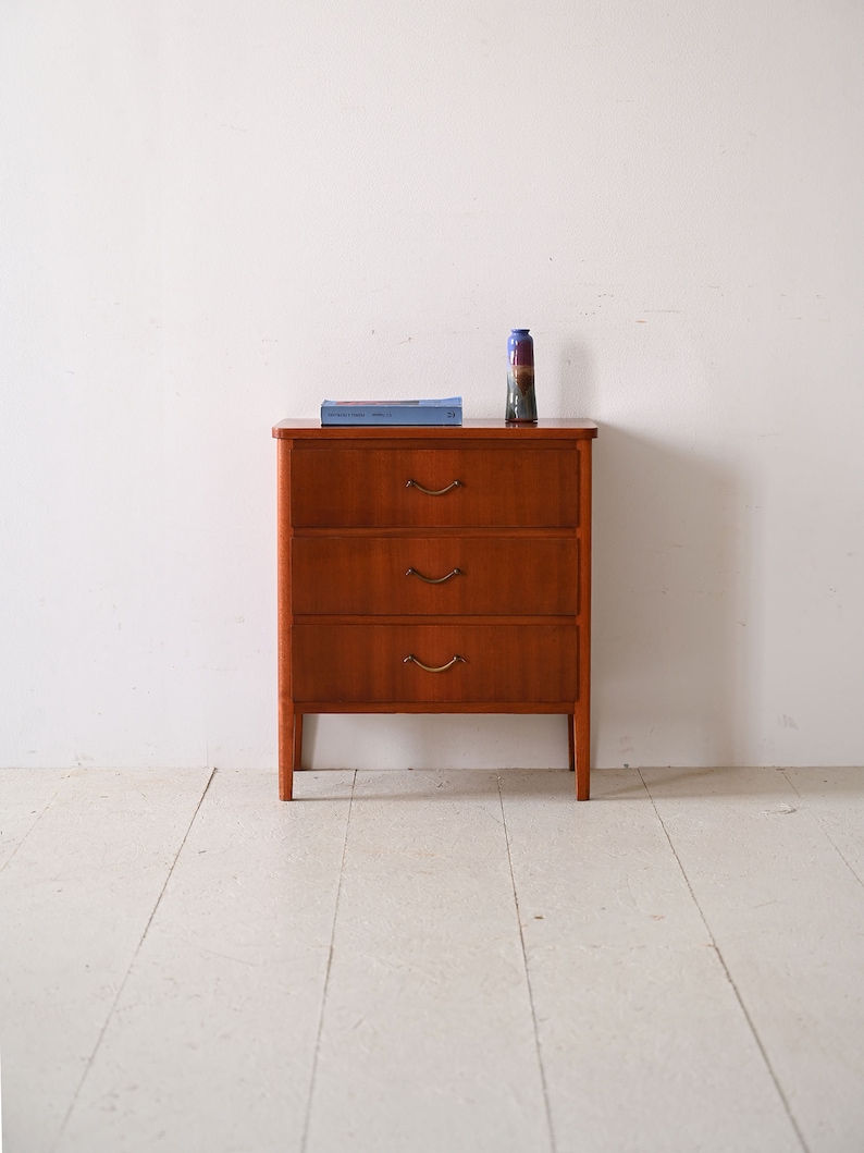 Vintage Mahogany Chest of Drawers with Metal Handles Mid-Century Scandinavian Design image 1