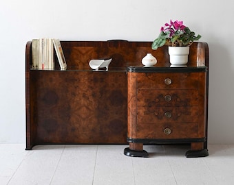1940s Art Deco Nightstand with Integrated Panel and Glass Shelf