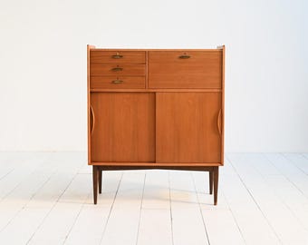 Mid Century Danish Teak Cabinet with Brass Handles, 1950s–60s Scandinavian Sideboard, Vintage Storage Unit with Sliding Doors