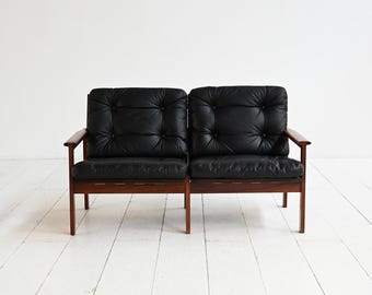 Illum Wikkelsø “Capella” Sofa for CFC Silkeborg, 1960s Danish Rosewood 2-Seater Mid Century Modern Leather Sofa