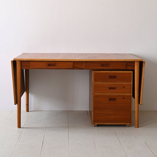 Vintage Teak Writing Desk with Drawer by Nils Jonsson - 1960s Retro Scandinavian Office Furniture