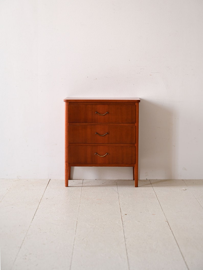 Vintage Mahogany Chest of Drawers with Metal Handles Mid-Century Scandinavian Design image 2