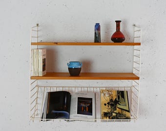Vintage Scandinavian Mahogany Wall Shelves with White Metal Frame