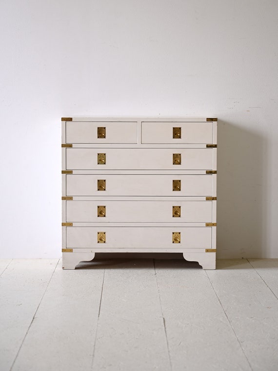 Elegant Vintage Scandinavian White 6-drawer Dresser With Brass Accents -  Etsy