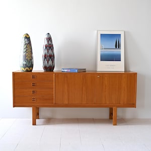 Vintage 1960s Stamp Teak Sideboard, Scandinavian Mid-Century Modern Sideboard with Drawers and Cabinet