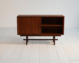 Mid Century Scandinavian Teak Cabinet with Tambour Door, 1960s Nordic Storage Unit with Open Shelf