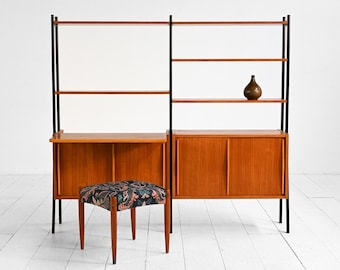 Vintage Scandinavian Teak Double Bookcase 1960s Modular Wall Unit Black Frame Mid Century Modern Shelving System Storage Cabinet