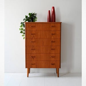 Vintage Scandinavian Teak Chest of Drawers, 1950s Danish Mid-Century Dresser with Six Drawers