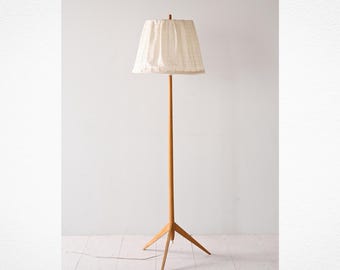 1960s Scandinavian Wooden Floor Lamp with Fabric Lampshade