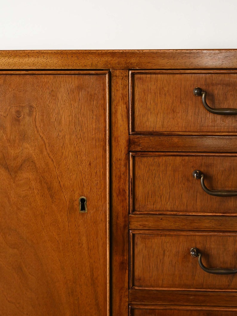 Vintage 1940s Walnut Sideboard with Metal Handles Scandinavian Elegance image 10