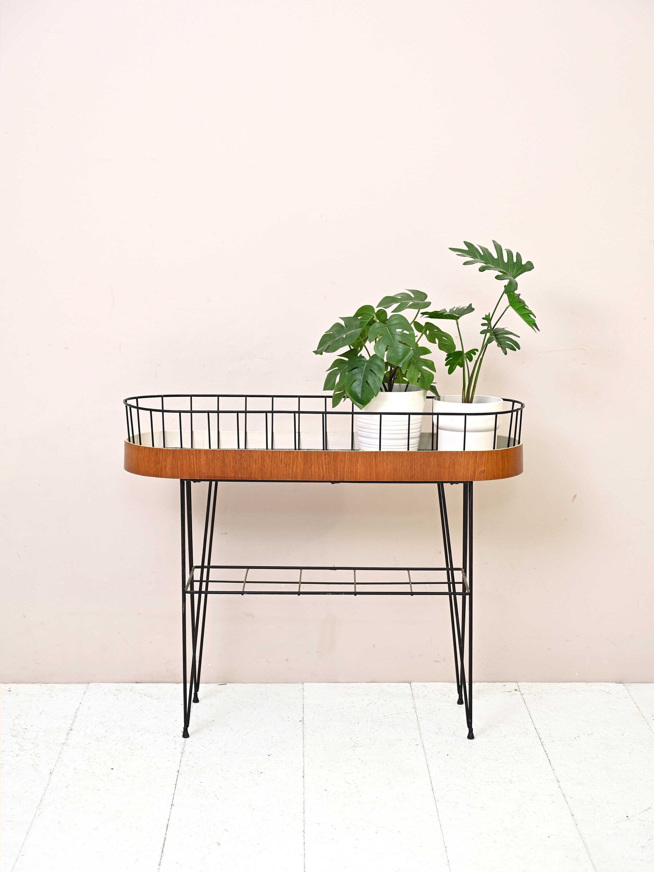 Vintage Scandinavian Teak and Metal Mid-Century Flowerpot Stand - Danish Original Vintage Design