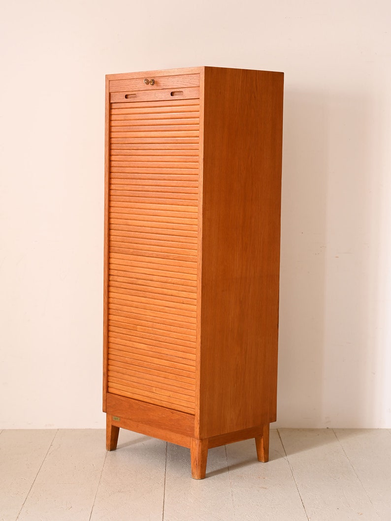 Vintage Danish Oak Roll-Top Filing Cabinet Mid-Century Modern Storage image 4