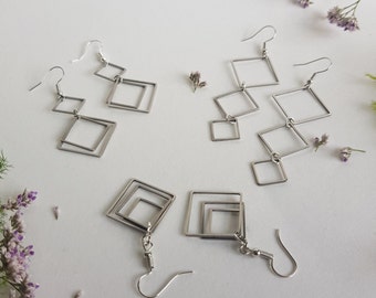 Handmade Geometric Silver Square Earrings