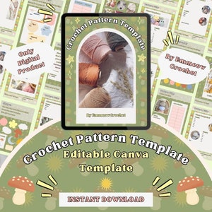 Crochet Pattern Template Sunny the Mushroom Boy / Template Editable in Canva / Printable PDF Template