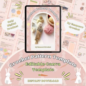 Crochet Pattern Template Pinky the White Bunny / Template Editable in Canva / Printable PDF Template