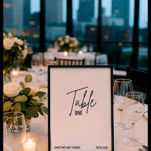 Letrero de número de mesa editable en la ciudad / Plantilla de letrero de mesa para boda de 12,7 x 18,8 cm / Imprimible minimalista moderno / Descarga instantánea