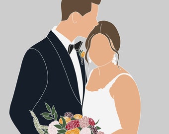 Custom Digital Portraits with White Line Detail (for Wedding, Family, Friends, Gift for Boyfriend Girlfriend Husband Wife & More!)
