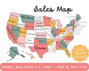 United States Sales Map - Coloring Page to Color in Procreate, Printable Map, Track Your Sales, Etsy Sales Tracker, Color in Sales