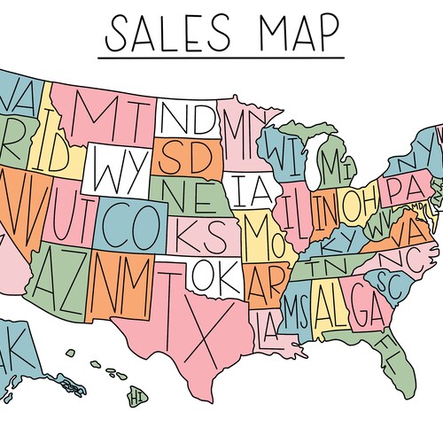 united states sales map coloring page to color in procreate etsy