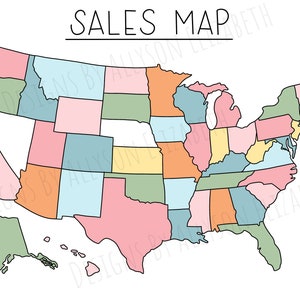 United States Sales Map - Coloring Page to Color in Procreate, Printable Map, Track Your Sales, Etsy Sales Tracker, Color in US States