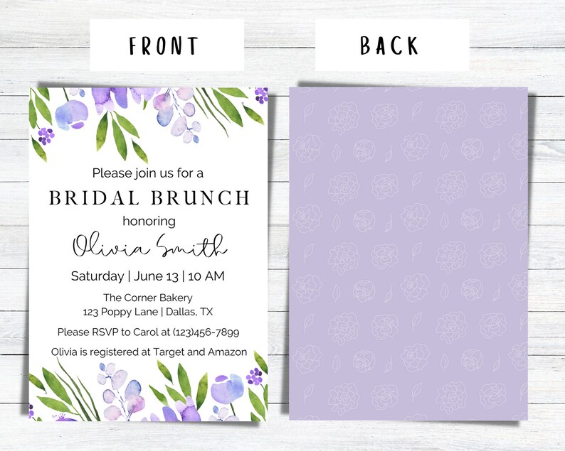 Purple Floral Bridal Shower or Bridal Brunch Invitation Etsy