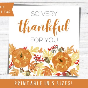 Printable Thankful for You Pumpkin Floral Tag | Fall Neighbor Gift Tags | Fall Treats & Gifts | Autumn and Thanksgiving Cookie Tag