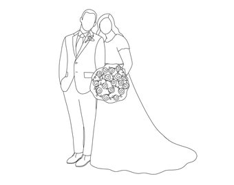 Custom Digital Portraits Black Line Detail (for Wedding, Family, Friends, Gift for Boyfriend Girlfriend Husband Wife & More!)
