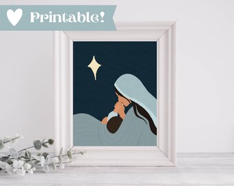 Mary and Baby Jesus Christmas Art | Religious PNG (Digital Download)