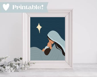 Mary and Baby Jesus Art Print | Christmas Religious PNG (Digital Download)
