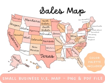 United States Sales Map - Coloring Page to Color in Procreate, Printable Map, Track Your Sales, Etsy Sales Tracker, Color in Sales