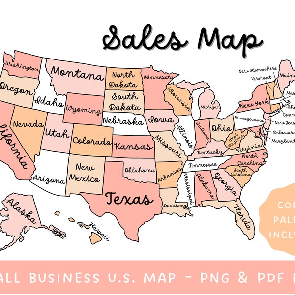 United States Sales Map - Coloring Page to Color in Procreate, Printable Map, Track Your Sales, Etsy Sales Tracker, Color in Sales